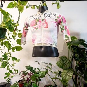 Guess Jr Coral Baseball Jacket w/ Floral Lace, Size S